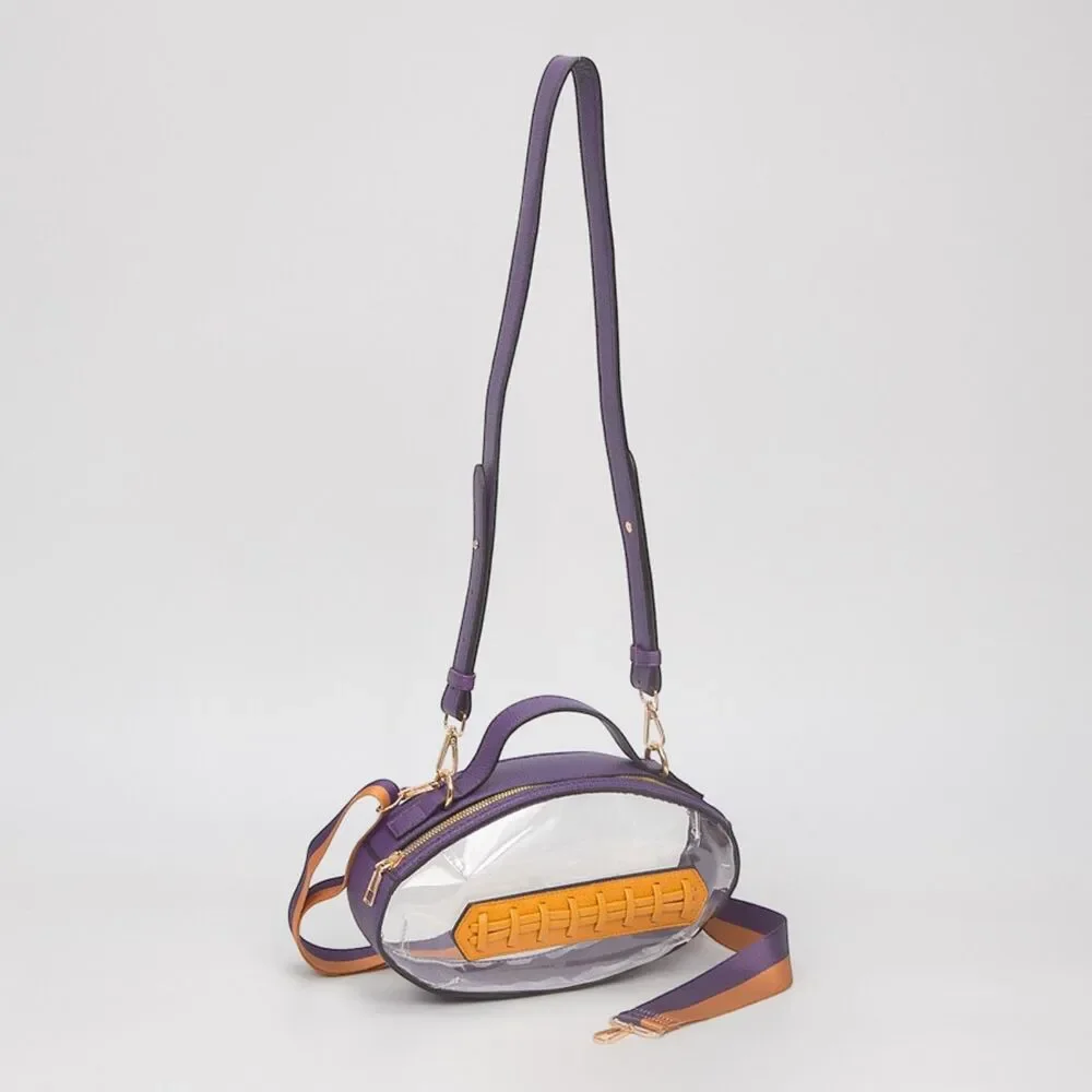 Purple Clear Transparent Bag Football Purse Crossbody Statement Womens Accessory